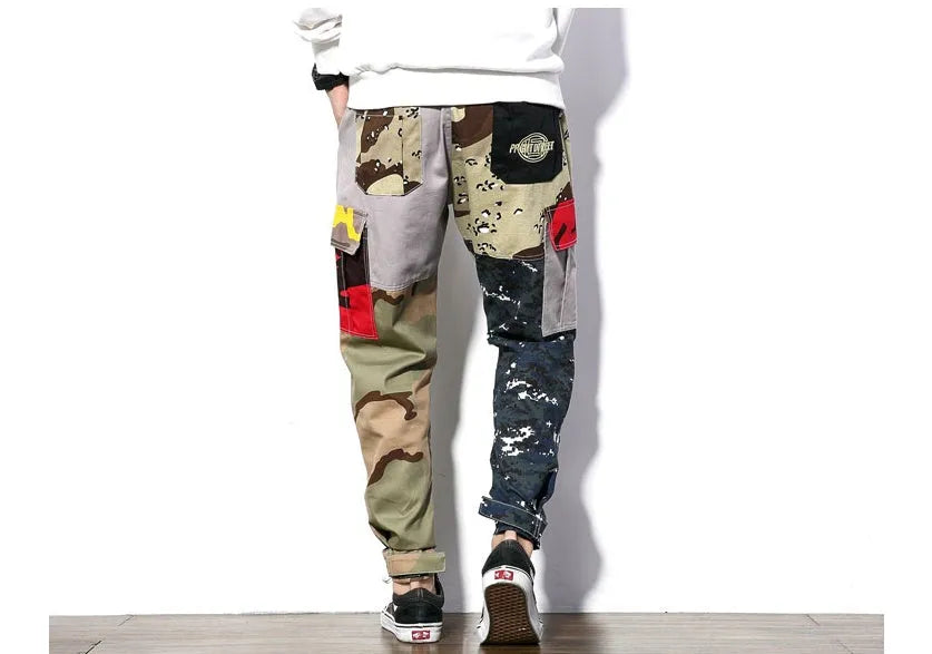 Men's camouflage cotton casual trousers, loose fit, elastic waist, small feet, sizes M to 5XL