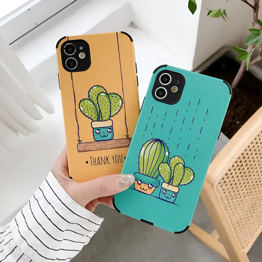 Cactus embossed leather-look TPU phone case for Apple iPhone, Blue and Khaki colours