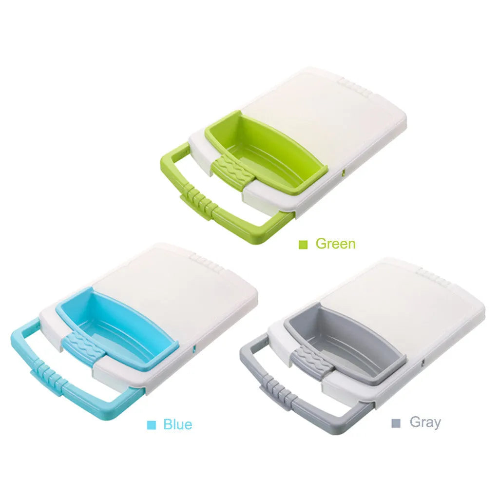 Green multi-function kitchen cutting board with drainage holes mounted on a sink edge