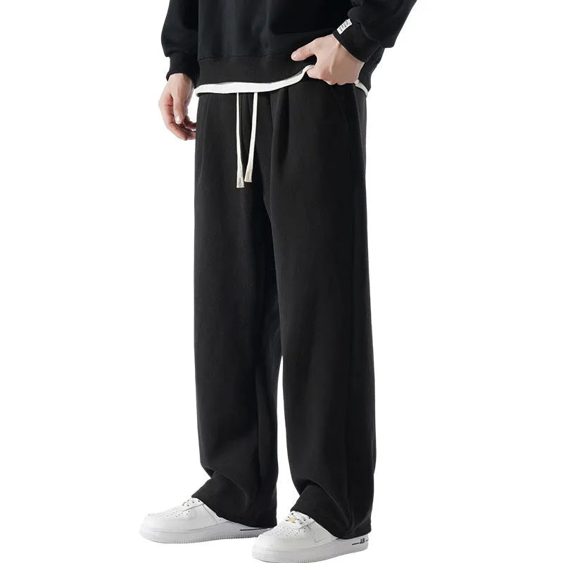 Men's double-sided polar fleece trousers with wool lining in Korean-style loose fit