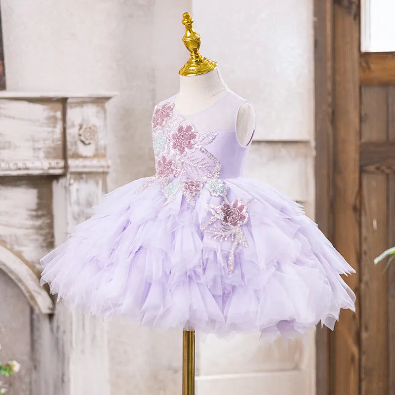 Purple princess dress for girls, rabbit fur and polyester lining, available in sizes 80cm to 160cm