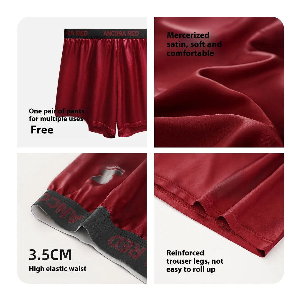 Solid colour men's polyester boxer briefs on a mid-waist, shown in black, blue, brown, purple, red, and silver.