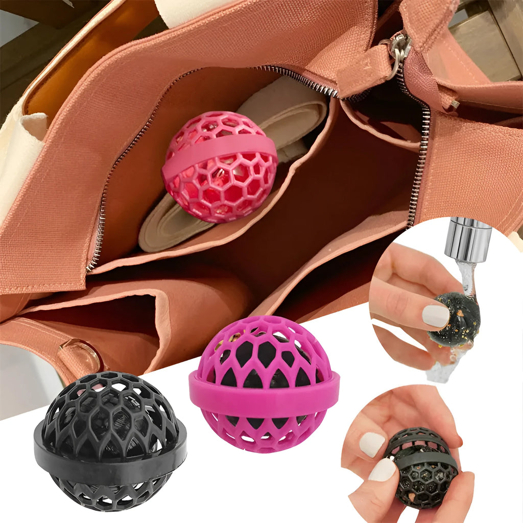 Reusable sticky bag cleaning ball in black, pink or white for backpack, purse and handbag linings, made from PP and TPR with plastic case