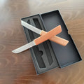 2-in-1 fruit knife set with stainless steel blades, wooden handles, and pointed and square heads