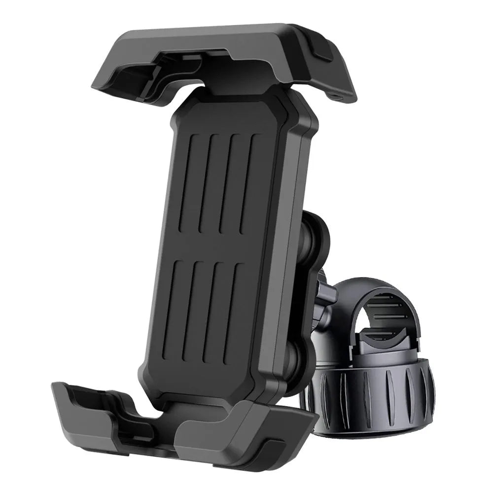 Black ABS cycling phone navigation bracket mounted on bicycle handlebars with shock-absorbing knob