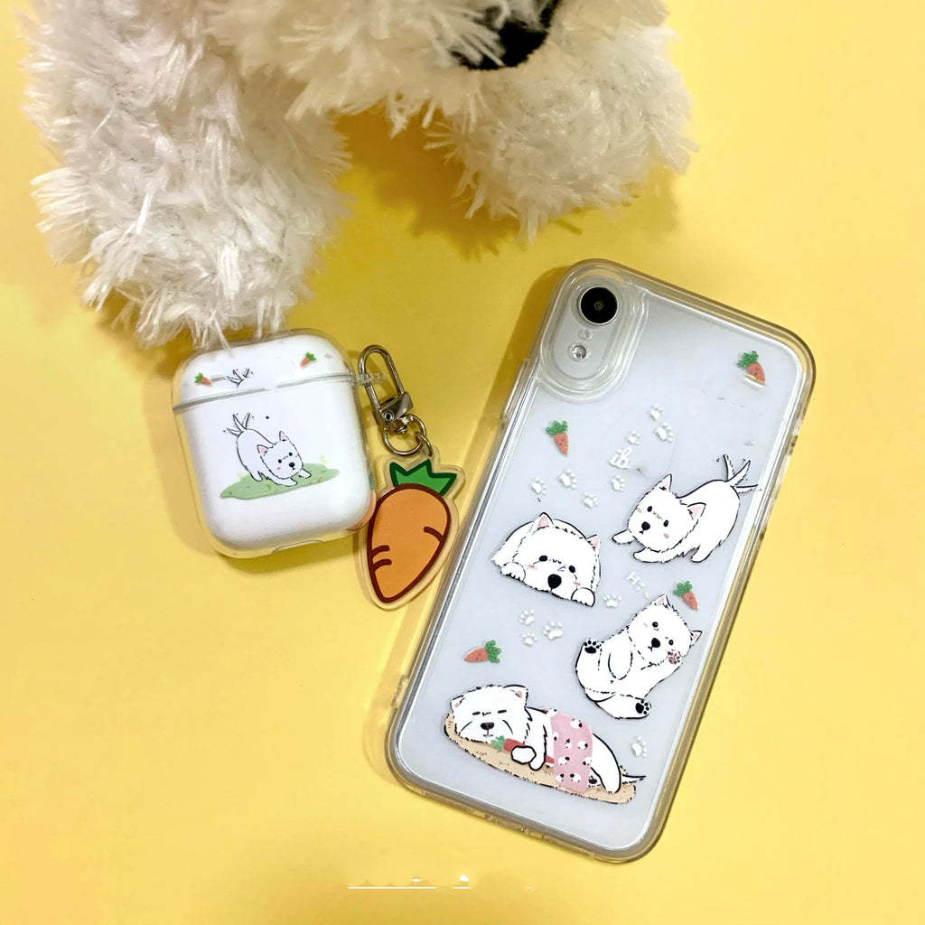 Pink TPU West Highland dog headphone cover with pendant for Apple AirPods