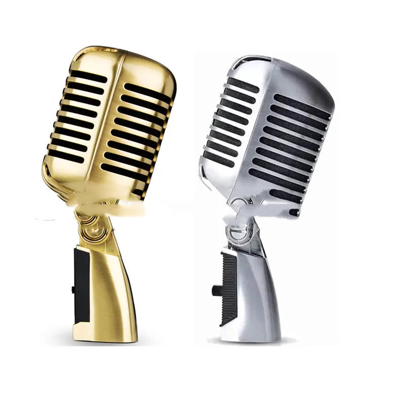 Classical retro dynamic stage microphone in gold finish with all-metal construction