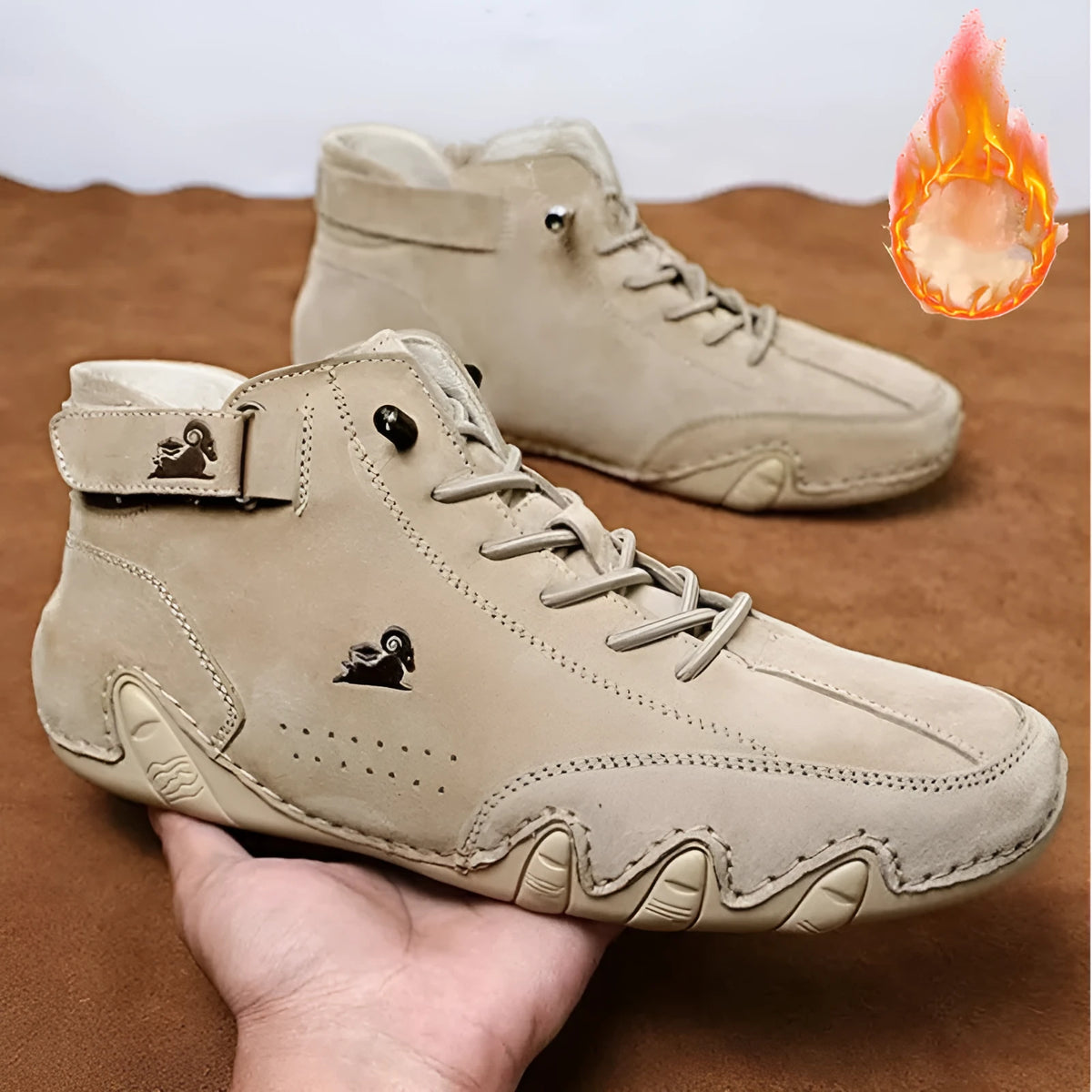 Men's suede ankle boots in black with Velcro and lace-up closure and rubber non-slip sole