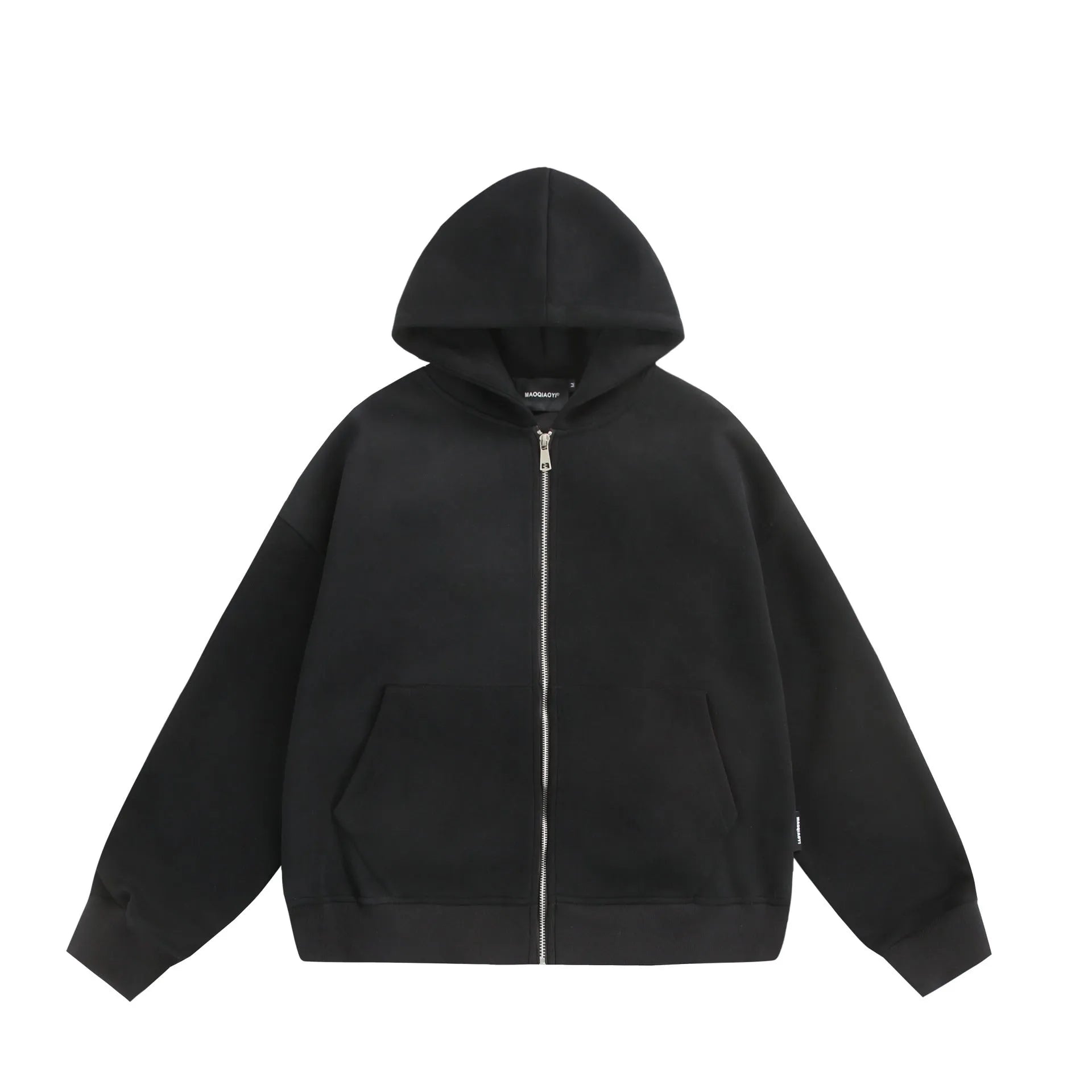 Cotton blend cardigan coat with loose fit, small bag design on back, in black or melange grey colour