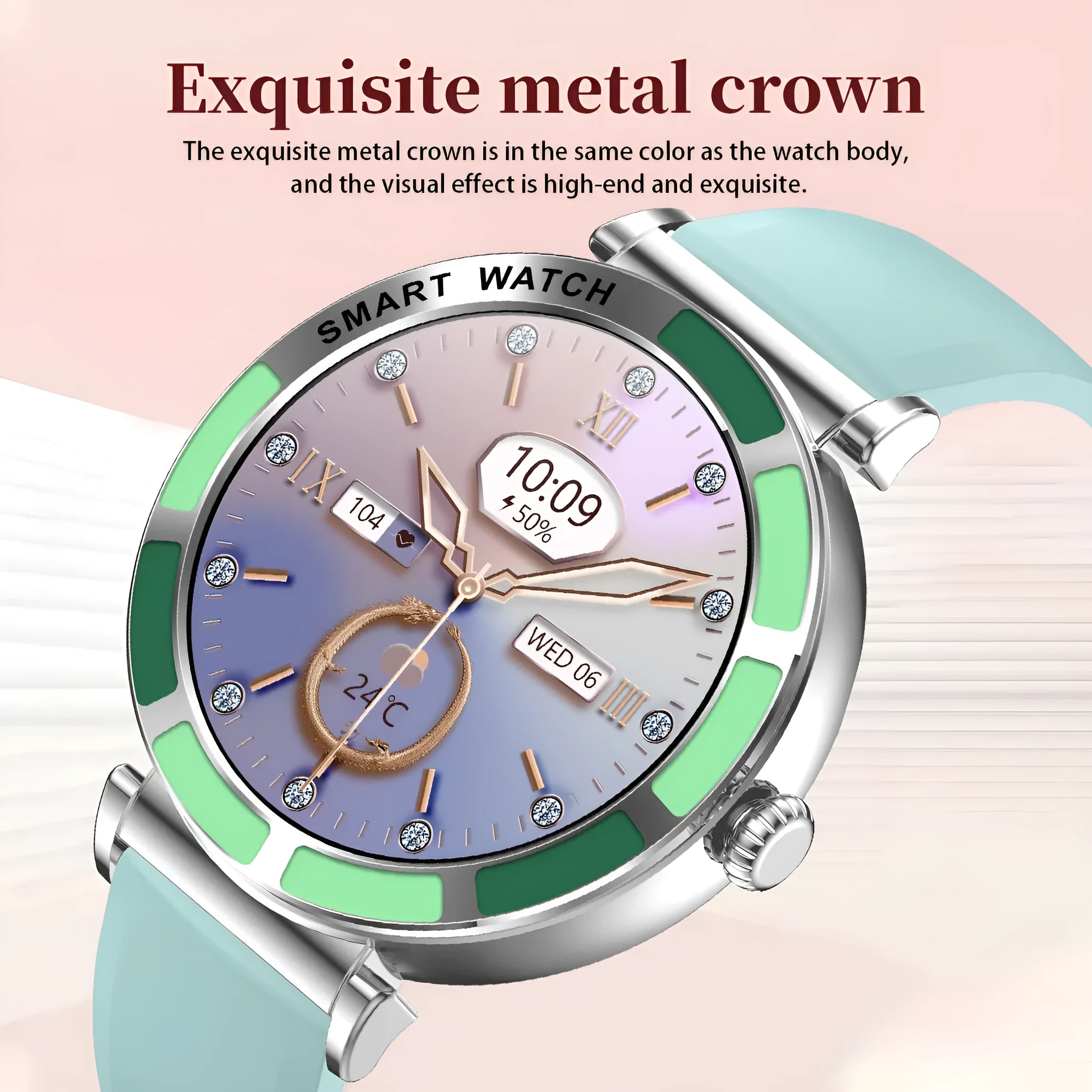 H20 smart watch for women in pink with TFT screen and Bluetooth calling feature