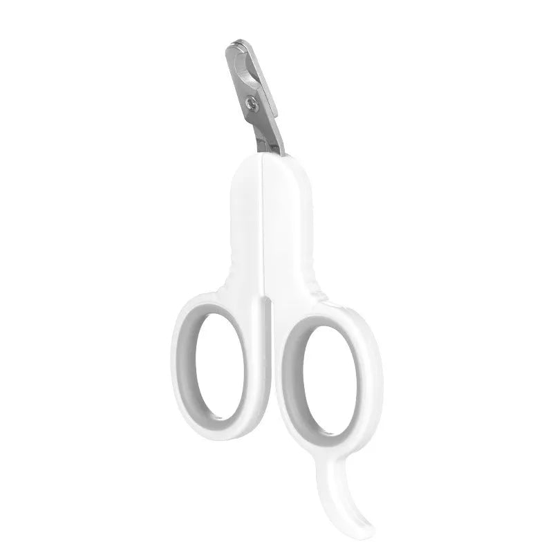 Grey pet nail clippers with curved tips and a rubber-coated ergonomic handle for cats and small dogs.