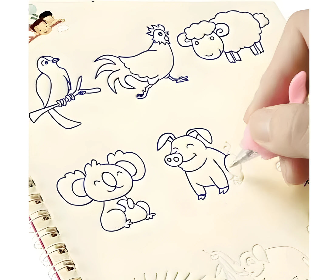 Hard cover magic practice writing book with pen refills and disappearing ink for handwriting