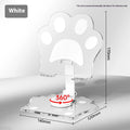 Acrylic rotating mobile phone stand in transparent acrylic with cartoon style, shown as a desktop phone holder in five colour options.