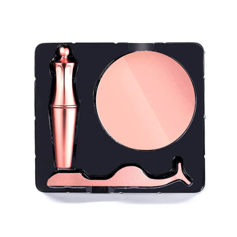 Magnetic eyeliner and false eyelash set with 5 pairs faux mink lashes, applicator tweezers, and storage case with mirror