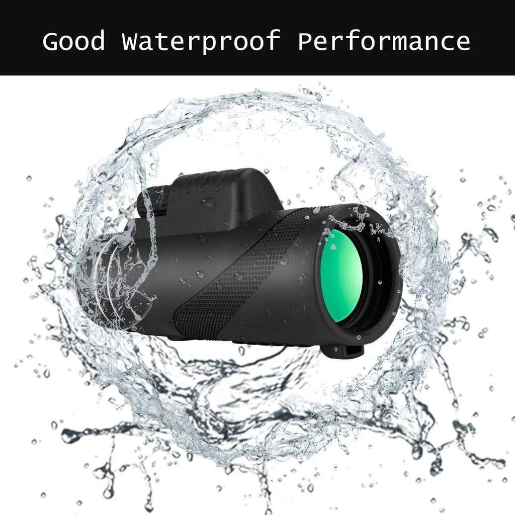 Black 40x60 HD monocular telescope with a 60mm objective lens, shown as a compact handheld device for outdoor viewing.