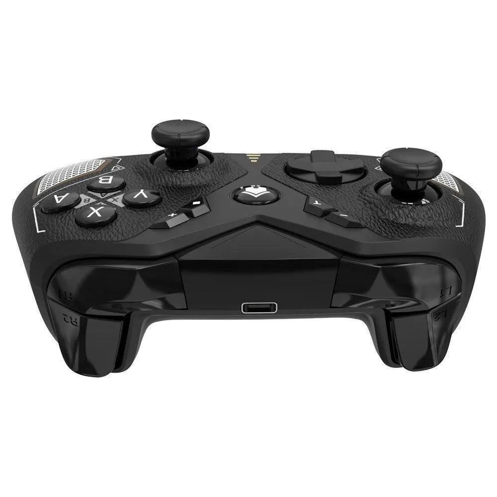 Black ABS plastic wireless game controller with textured grip for Nintendo, PC, and mobile.
