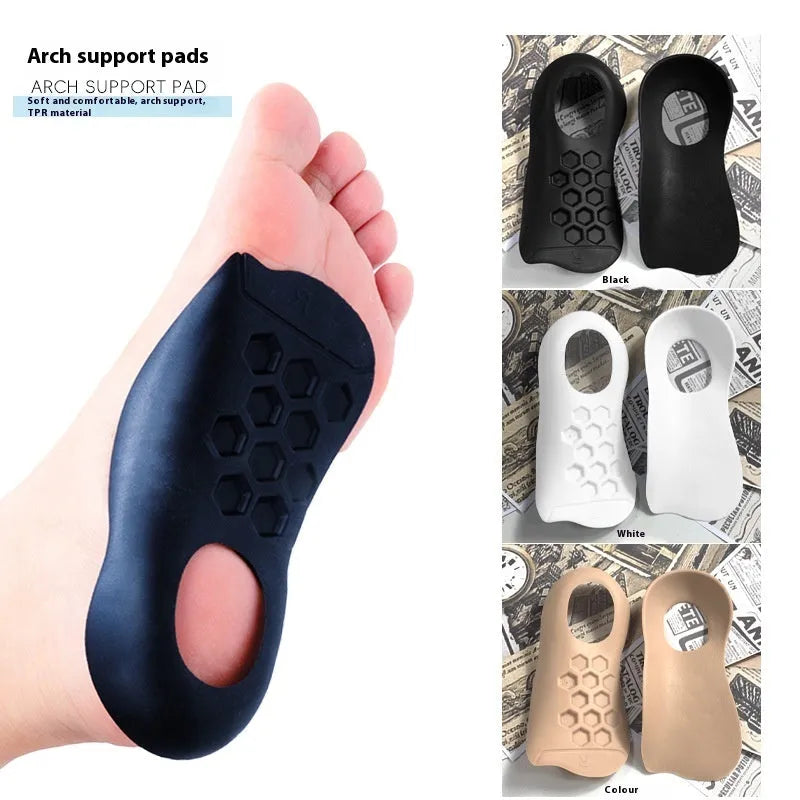 Varus correction arch support insoles in black, white and skin colour options