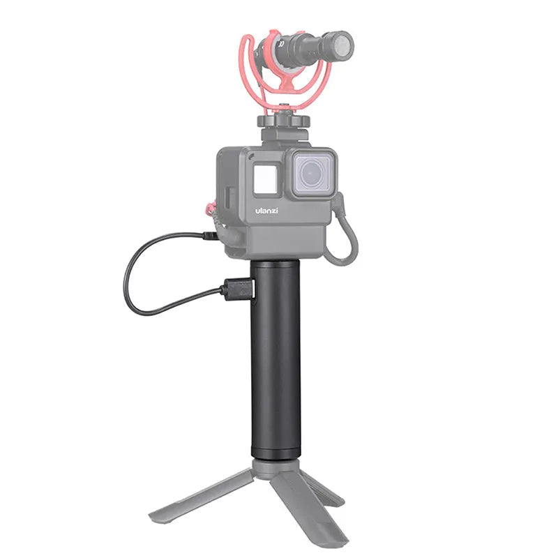 Black aluminium alloy portable charging handle with integrated carry handle, showing compact size.