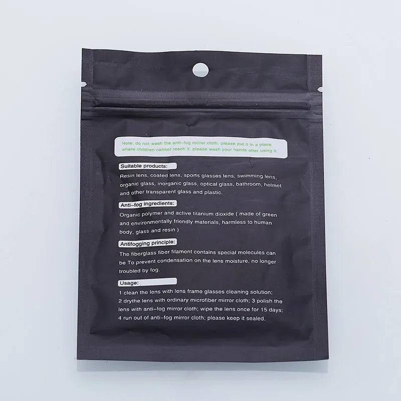 Black anti-fog glasses cloth 15x15cm for lens cleaning, pack of 5, dry wipe