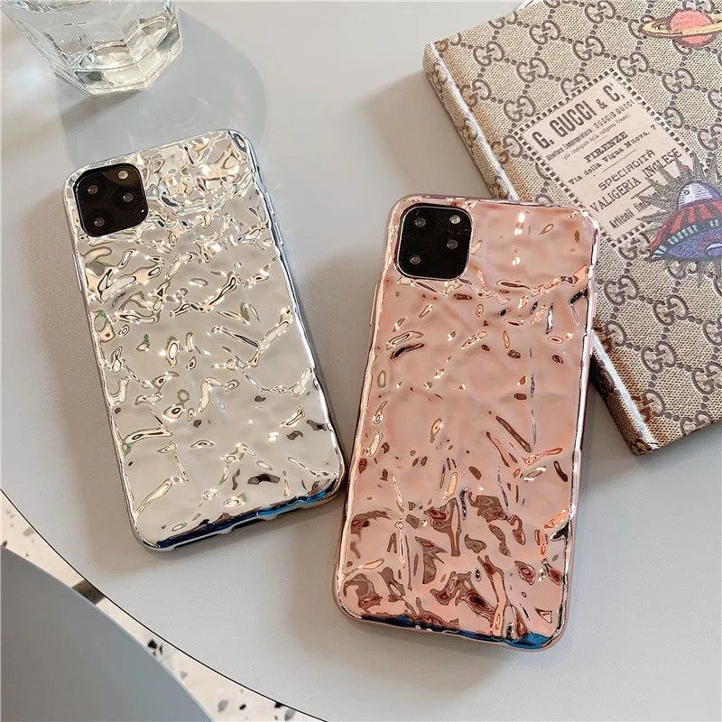 Folded rose gold electroplated TPU back cover case for an iPhone 15 Pro