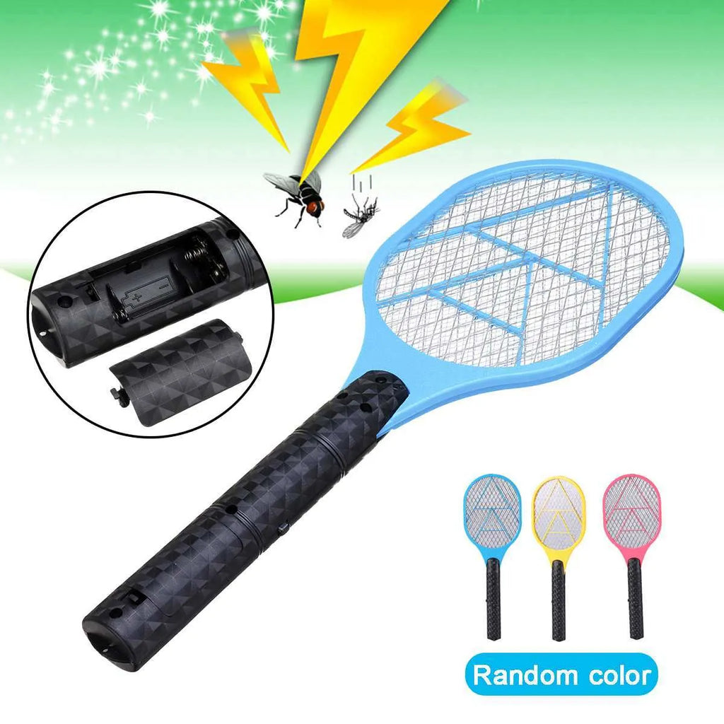 Blue rechargeable electric mosquito swatter with 45cm handle and 16cm mesh grid