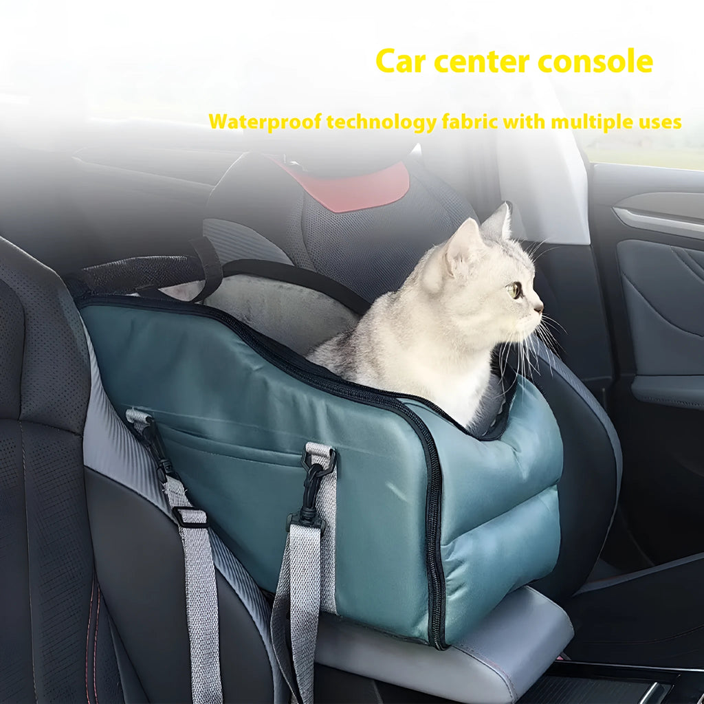 Portable car pet mat in faux leather with removable washable cover, 45x22x26.5cm, available in green grey orange yellow
