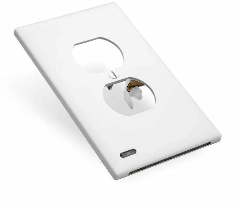 White plug-in socket night light with LED bulbs installed in a wall outlet.