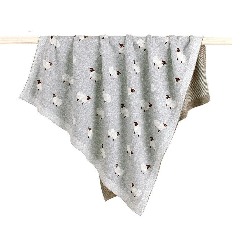Grey and pink 100x80 cm baby sheepskin blanket and windproof cover made from 100% cotton