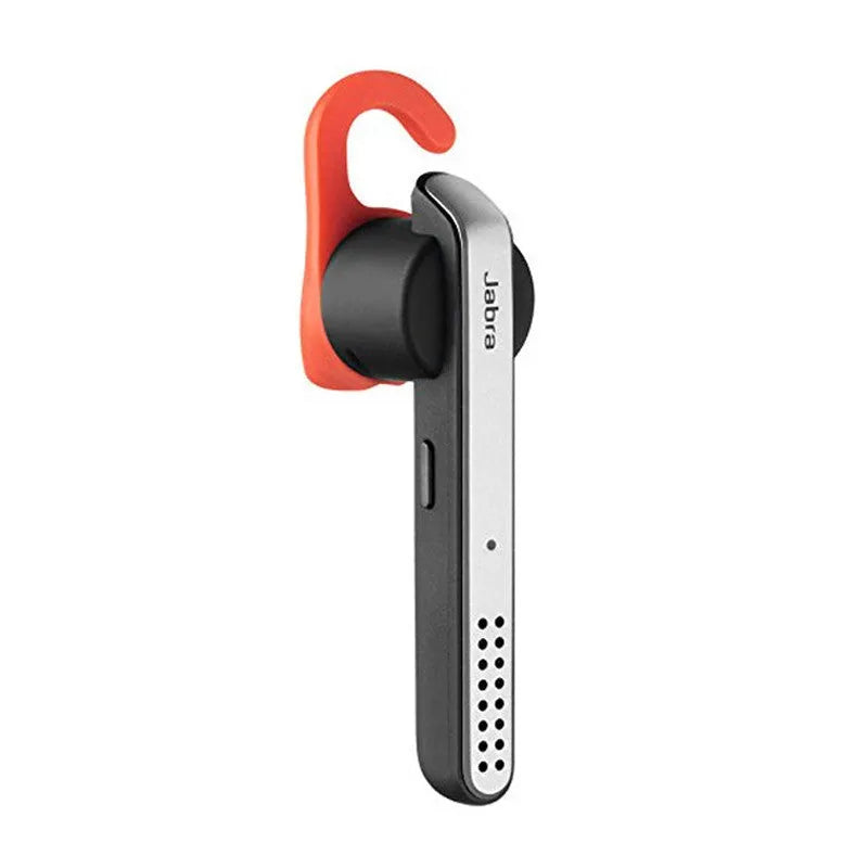 Black behind-the-ear Bluetooth earphone showing wireless design and ear hook