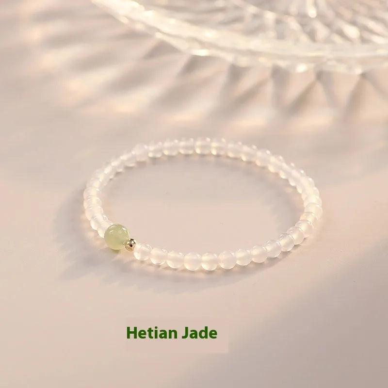 Natural Hetian jade white agate women's bracelet with New Chinese style design measuring 15cm