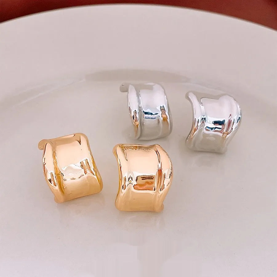Retro geometric alloy ear studs for women, silver needle finish, electroplated