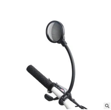 Black metal bicycle rearview mirror with hose adjustment clamp for handlebar mounting