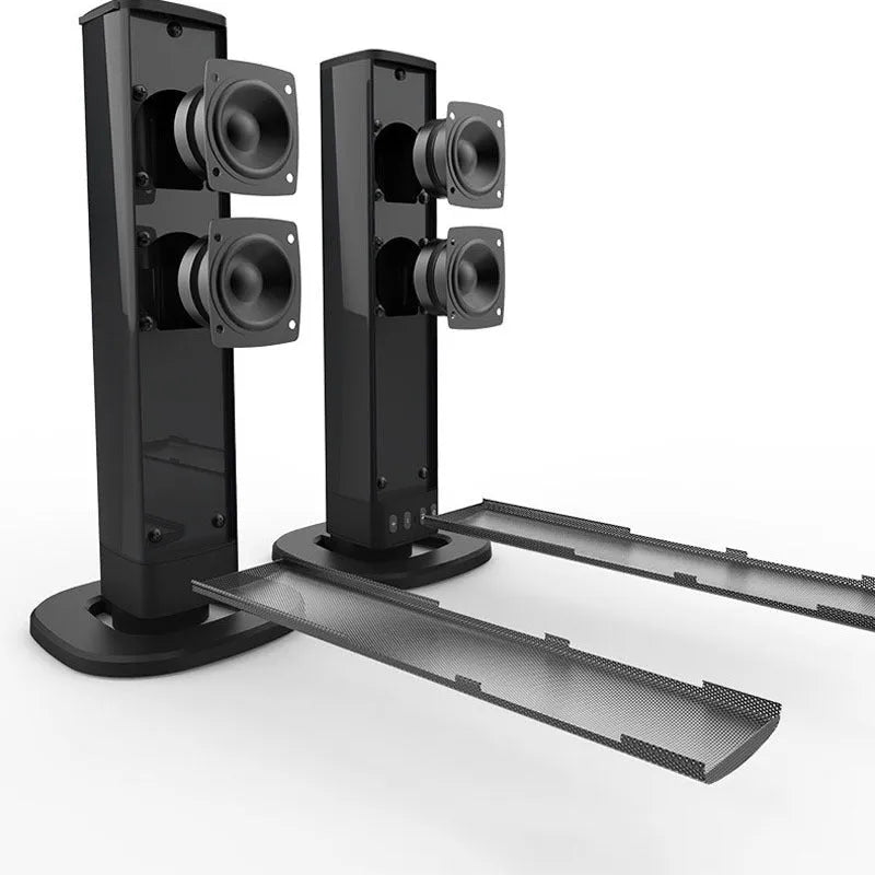 Black foldable split Bluetooth speaker showing USB port and buttons, length 490mm.