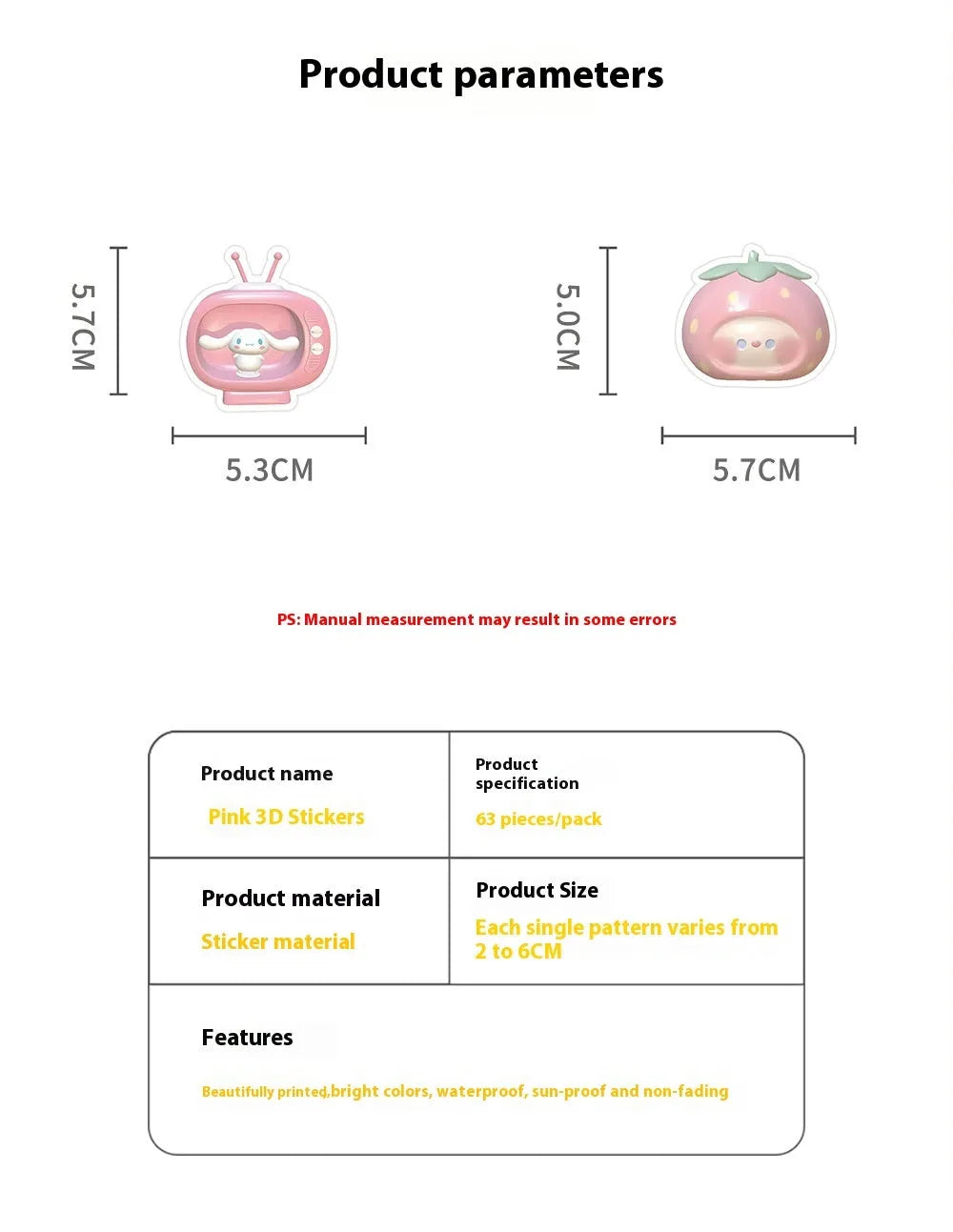 Two sheets of pink girl heart decorative stickers with realistic 3D effect, showing style A and style B patterns.