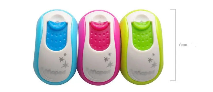 Double hole manual pencil sharpener for standard and thick pencils in a random colour
