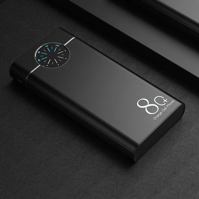 20000mAh alloy-shell power bank in black, red or blue with LED flashlight