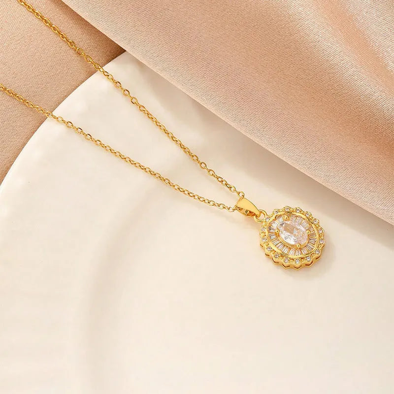 Copper necklace for women with a choice of heart, butterfly, cross, or round diamond pendant.