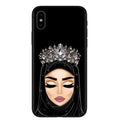 iPhone TPU back cover phone case with painted rhinestone, floral, and letter Islamic hijab veil design.