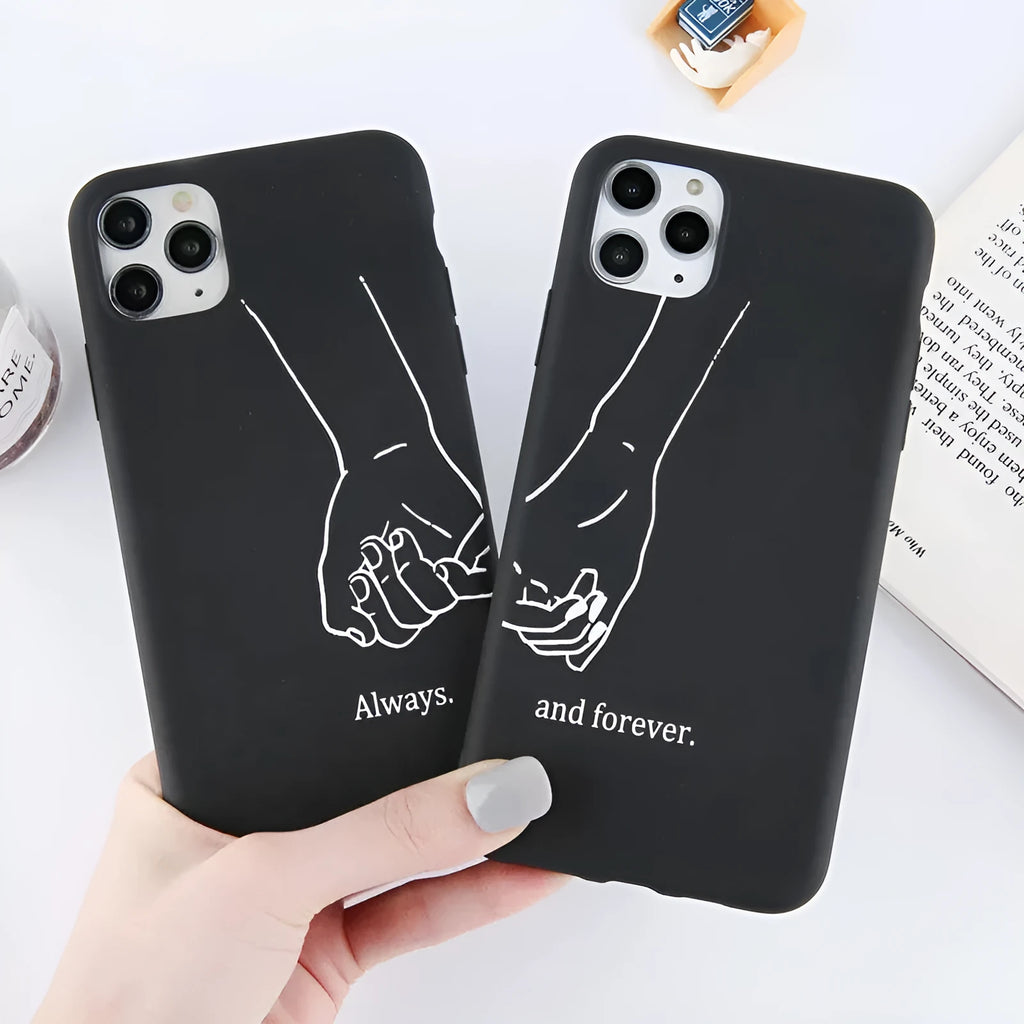 Silicone phone case with Always and Forever print for iPhone, European American style in black