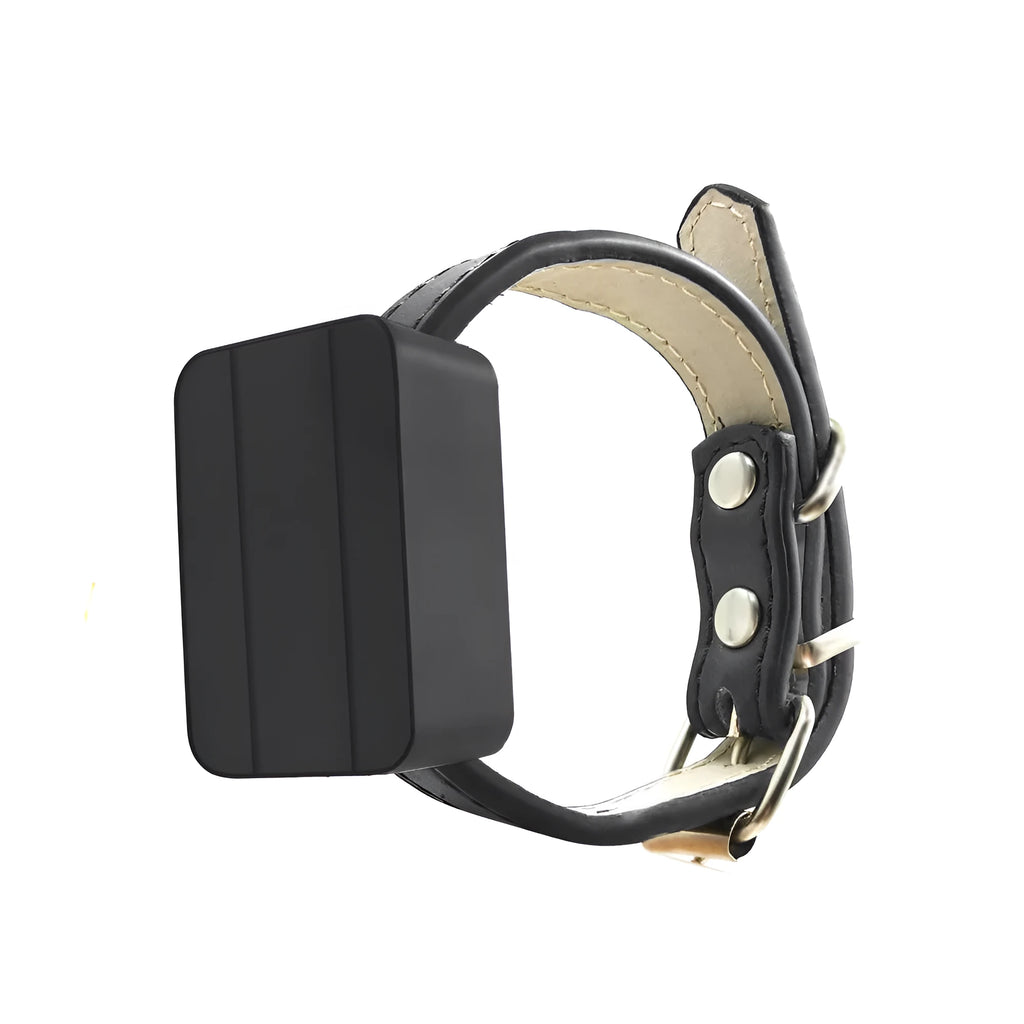 Black pet mini GPS locator with USB charging, 48mm x 32mm x 20mm, ABS body, GPS 5m accuracy