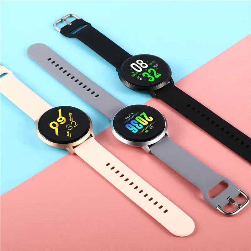 Black ultra-thin smart health bracelet with a 1.3-inch screen and silicone strap on a wrist.