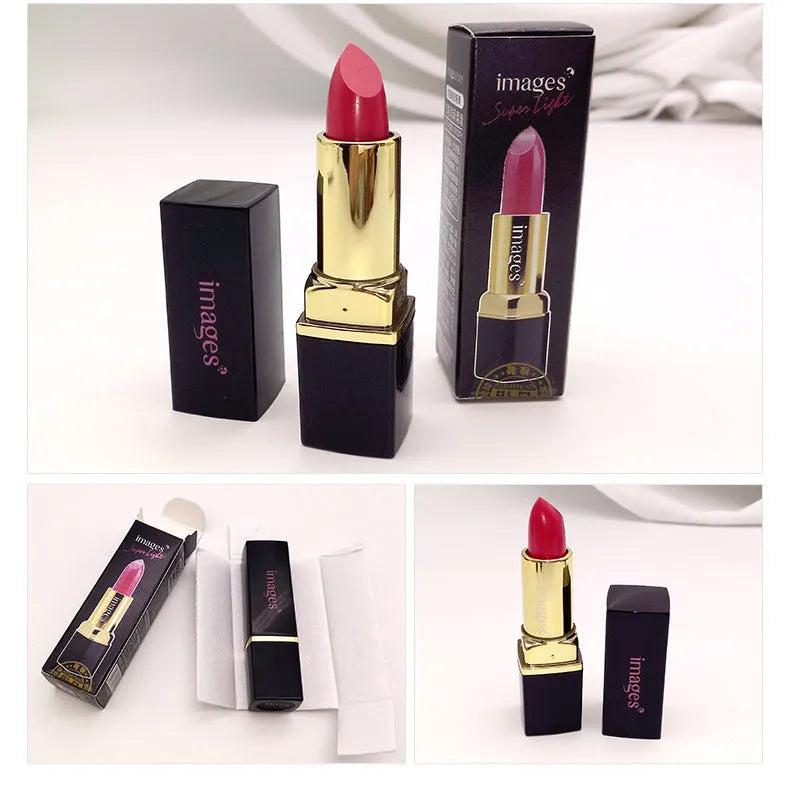 Moisturising lipstick tube in one of ten colours, including coral red and babie pink, 3.8g net weight.