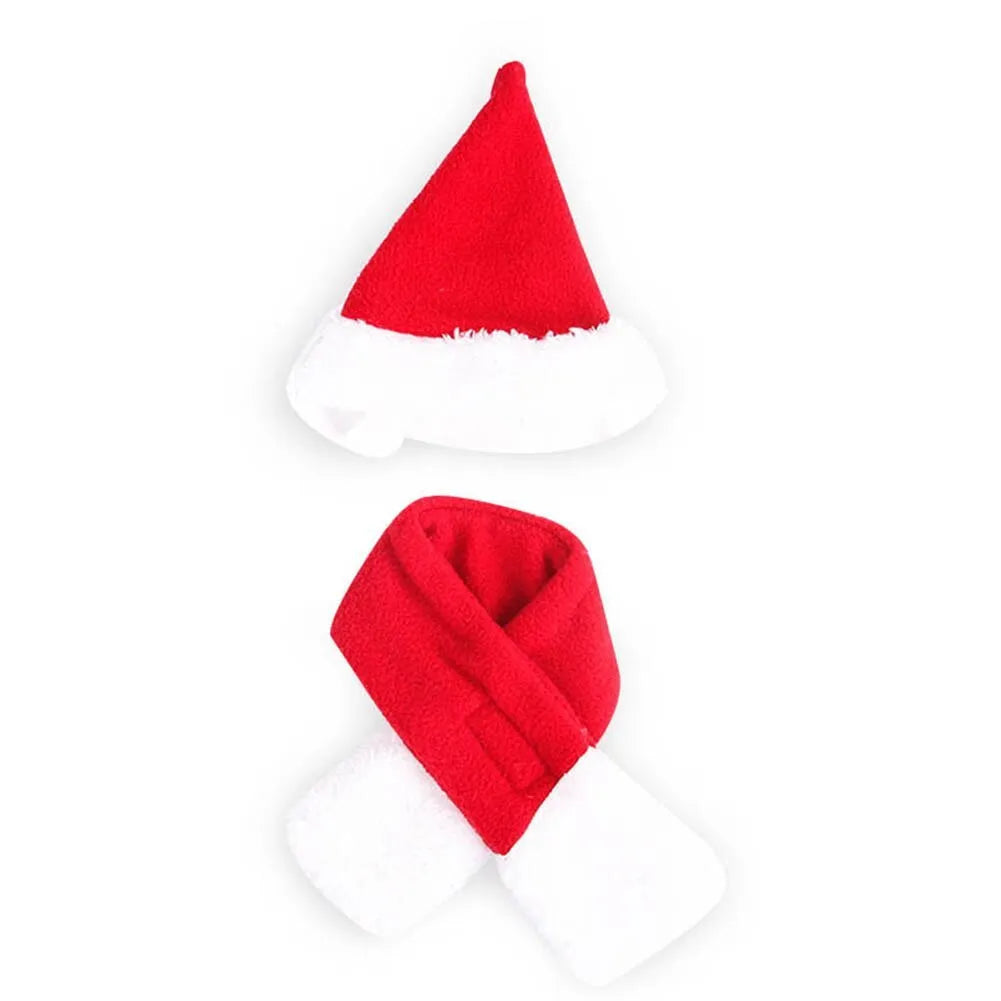 Small pet Christmas tiara set with brown hat and red headband on light background