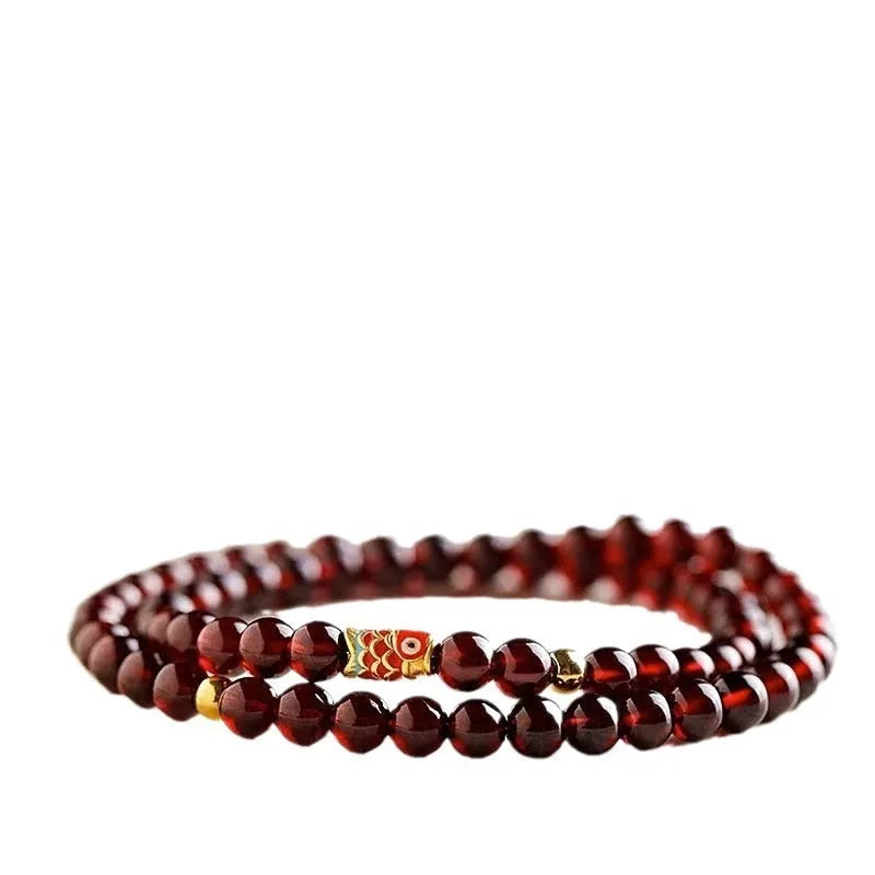 Retro wine red glass bead bracelet for women in new Chinese style design