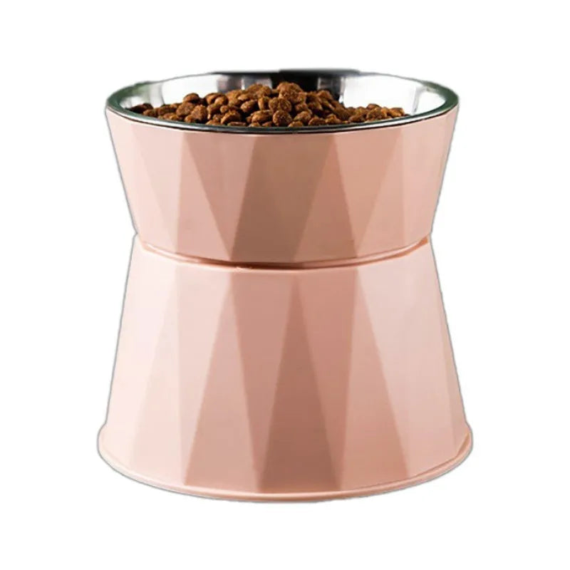 High foot stainless steel cat feeding bowl in blue with anti-spill design for neck protection