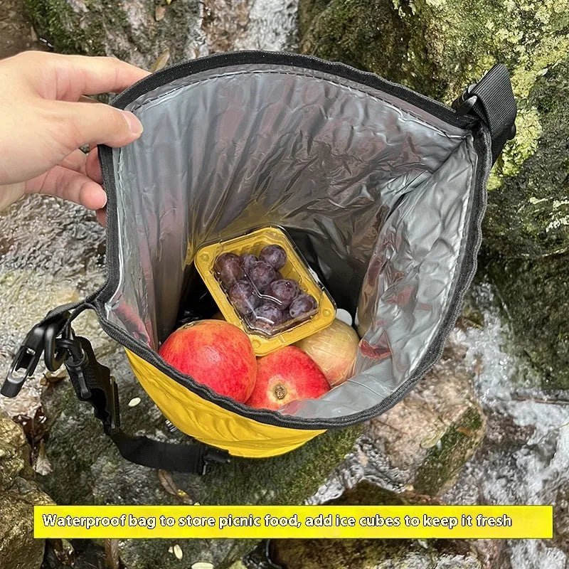 Yellow and black 20L waterproof backpack with dry wet separation for water sports and outdoor activities