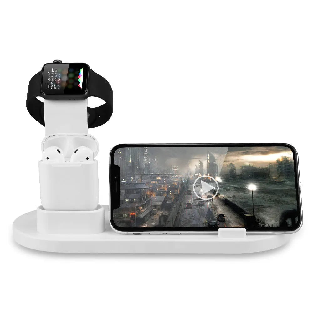 Black and white headphone charging stand with integrated 3-in-1 USB charger