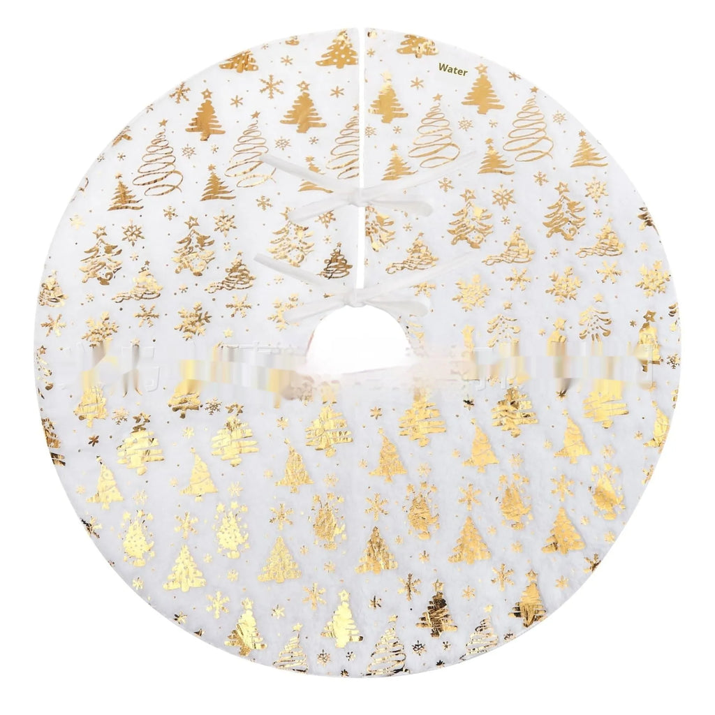 Gilding snowflake Christmas tree plush floor mat in festive red and white design.