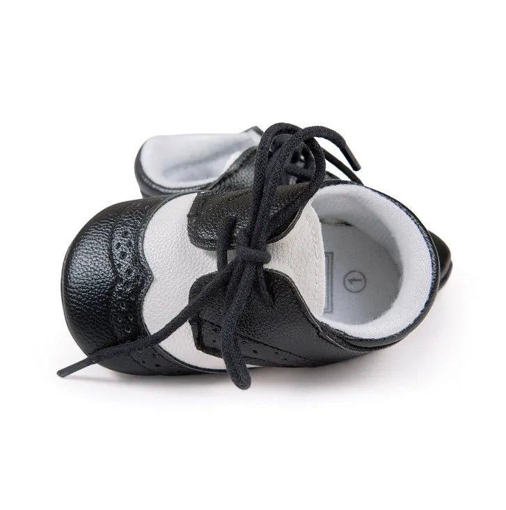 Men's baby soft-soled shoes in synthetic leather, vintage style, shown in light brown colour
