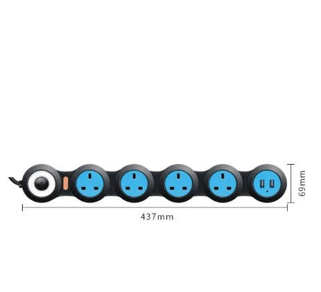UK standard USB charging power strip with rotating sockets in white or black colour